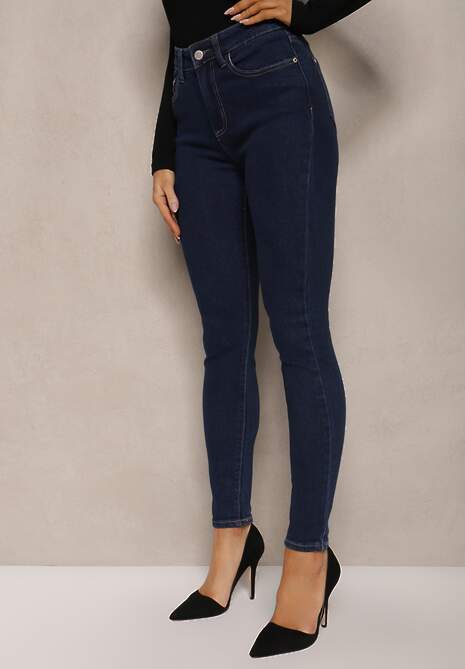 Granatowe Jeansy Skinny High Waist z Podwiniętymi Nogawkami Cilrira 4