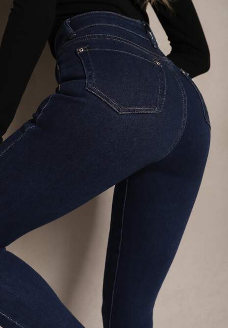 Granatowe Jeansy Skinny High Waist z Podwiniętymi Nogawkami Cilrira 5