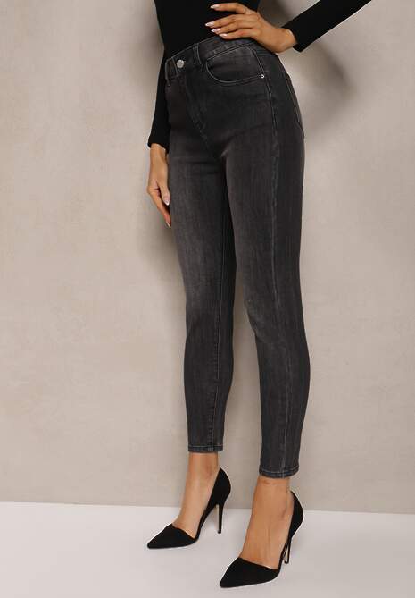 Czarne Skinny Jeansy z Bawełną i Przetarciami Rinalitha 4
