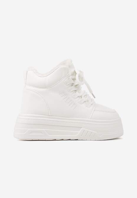 Białe Sneakersy na Grubej Podeszwie Mocno Ocieplane Futrem Leavinael 4