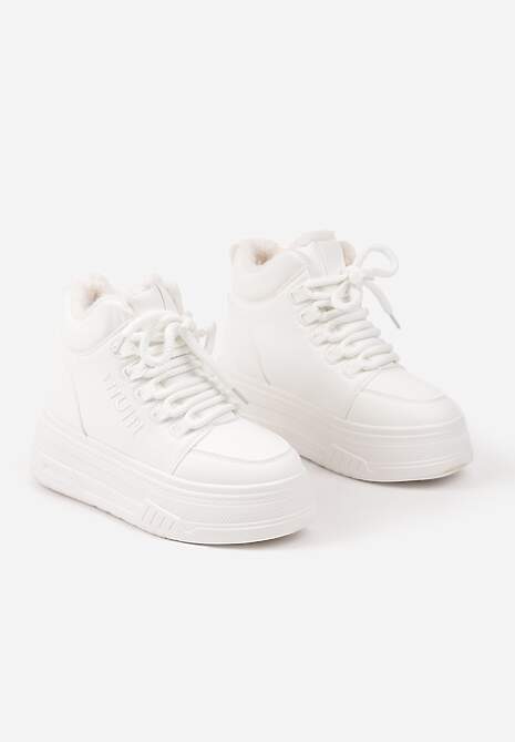 Białe Sneakersy na Grubej Podeszwie Mocno Ocieplane Futrem Leavinael 5