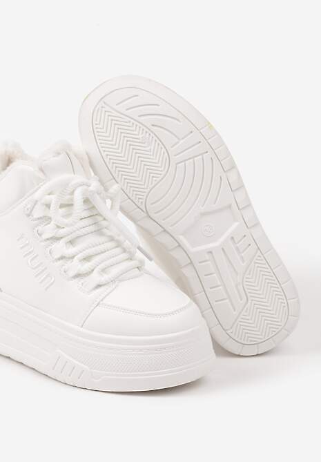 Białe Sneakersy na Grubej Podeszwie Mocno Ocieplane Futrem Leavinael 6