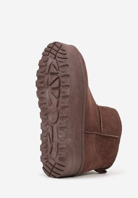 Brązowe Śniegowce z Imitacji Zamszu na Platformie z Niską Cholewką Reanirae 7