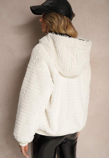 Biała Kurtka z Futerkiem Kapturem i Ściągaczami Deolie 4