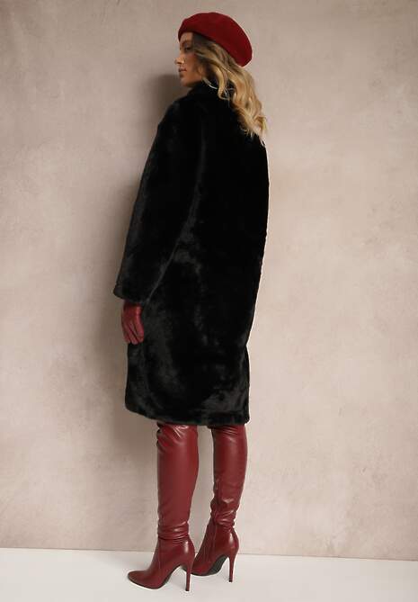 Czarny Płaszcz Oversize w Stylu Teddy z Miękkiego Futerka Jackizelle 4