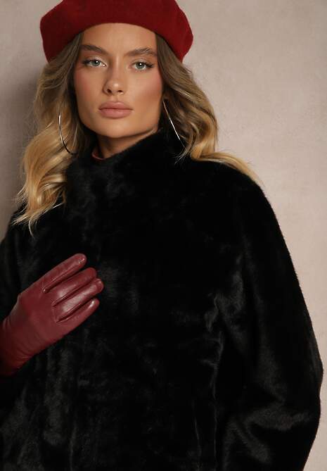 Czarny Płaszcz Oversize w Stylu Teddy z Miękkiego Futerka Jackizelle 5