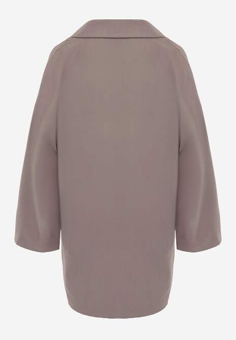 Ciemnobeżowa Oversizowa Marynarka z Klapami i Dwurzędowym Zapięciem Sinthelis 7
