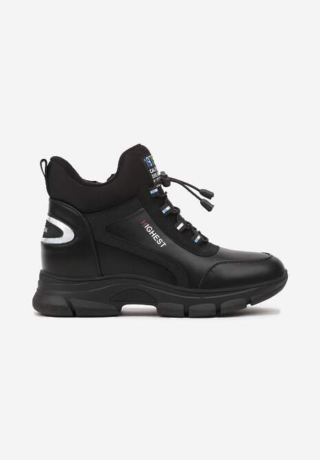 Czarne Sneakersy na Płaskiej Podeszwie z Wysoką Cholewką ze Ściągaczem i Napisami Tinnellia 4