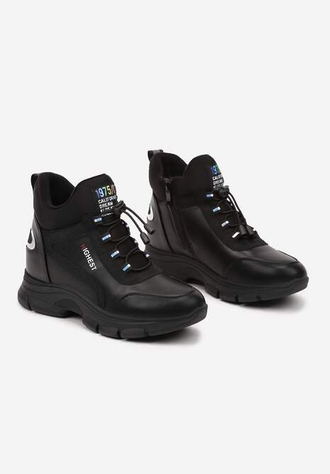 Czarne Sneakersy na Płaskiej Podeszwie z Wysoką Cholewką ze Ściągaczem i Napisami Tinnellia 5