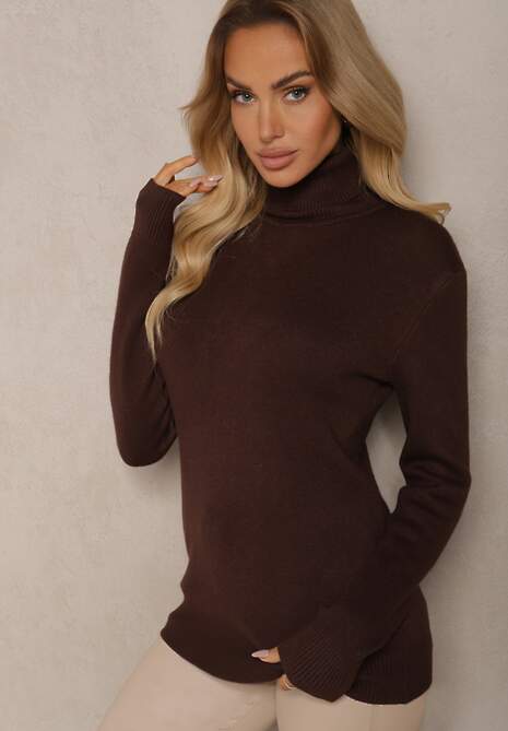 Brązowy Klasyczny Golf z Domieszką Wełny Zoziona 4