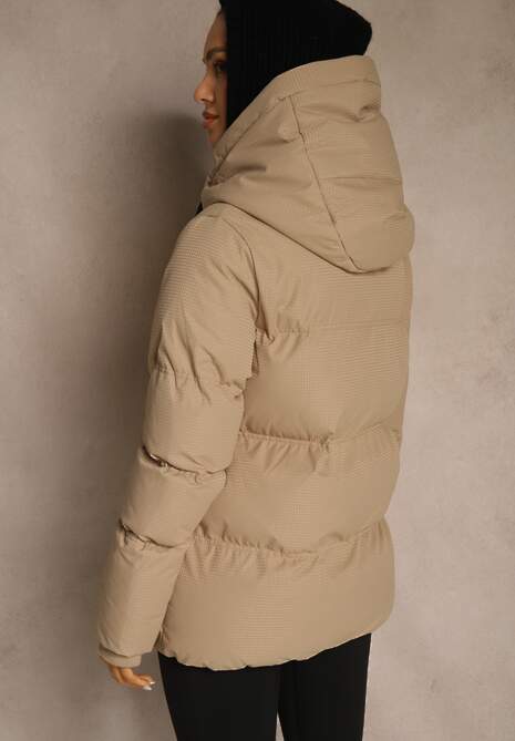Ciemnobeżowa Kurtka Basic Pikowana z Nieodpinanym Kapturem Vertirya 4