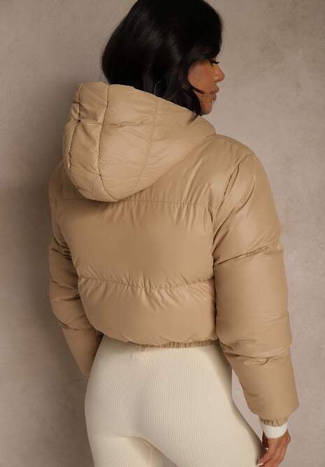 Ciemnobeżowa Pikowana Kurtka z Nieodpinanym Kapturem o Krótkim Kroju Tinneira 4