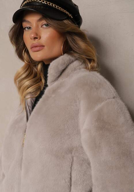 Szara Krótka Kurtka Futrzana w Stylu Teddy Issania 5