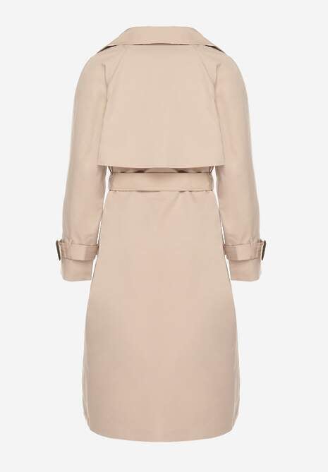 Beżowy Dwurzędowy Płaszcz Trencz z Paskiem Ninnolia 7