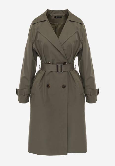 Zielony Dwurzędowy Płaszcz Trencz z Paskiem Ninnolia 6