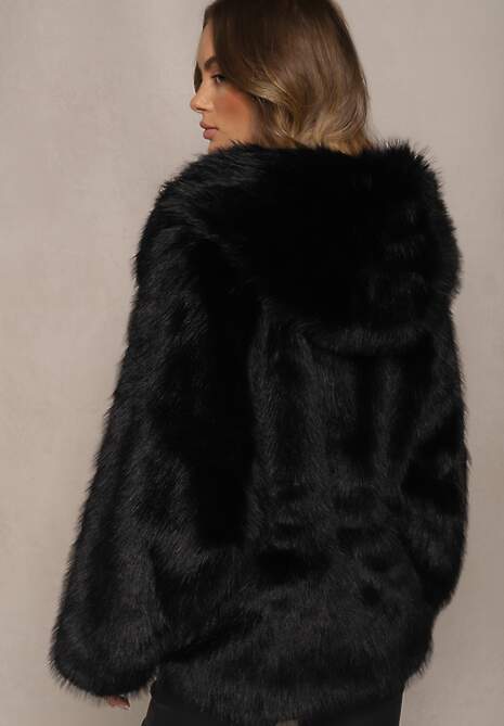 Czarna Kurtka Futerko w Eleganckim Stylu Vortilae 4