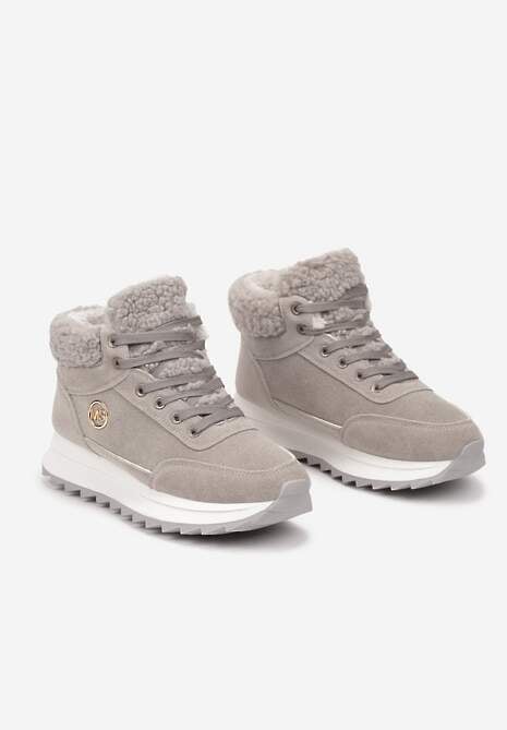Szare Sneakersy z Ekozamszu z Futrzaną Wyściółką Etaylla 5