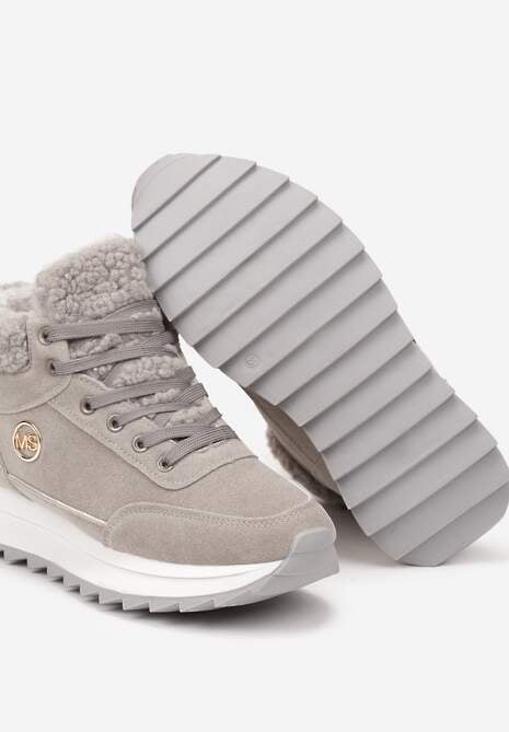 Szare Sneakersy z Ekozamszu z Futrzaną Wyściółką Etaylla 6