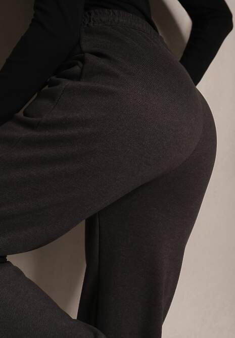 Czarne Ocieplane Dresowe Spodnie z Bawełny High Waist ze Ściągaczami Riathira 5