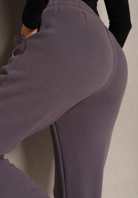 Ciemnoszare Spodnie Dresowe Ocieplone z Bawełny High Waist Ozdobione Aplikacją Rianila 5