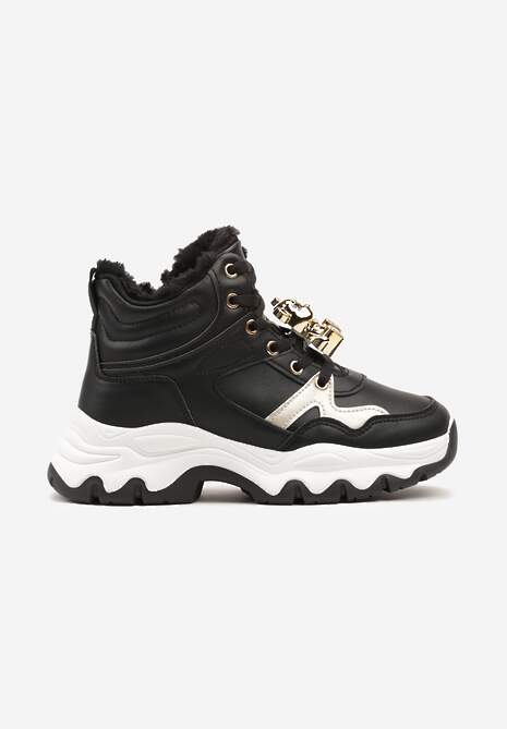 Czarne Sznurowane Sneakersy na Płaskiej Podeszwie za Kostkę z Aplikacjami Misiów Temisza 4