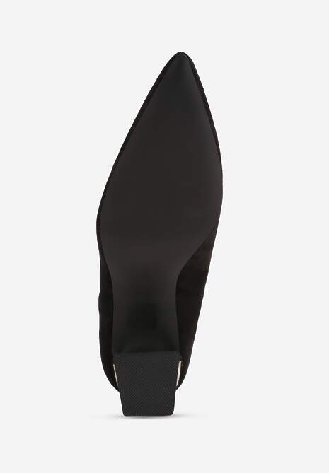 Czarne Czółenka na Słupku Ozdobione Paskiem i Metaliczną Aplikacją Lannethe 7