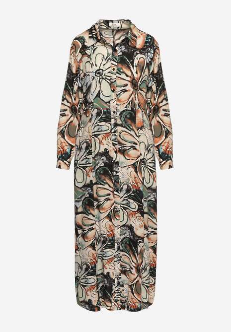 Czarno-Beżowa Wiskozowa Sukienka Koszulowa w Kwiaty z Guzikami przy Rękawach Enayira 6