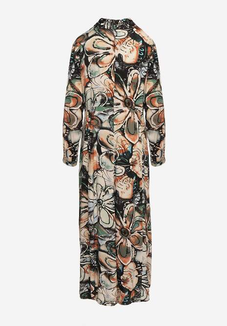 Czarno-Beżowa Wiskozowa Sukienka Koszulowa w Kwiaty z Guzikami przy Rękawach Enayira 7