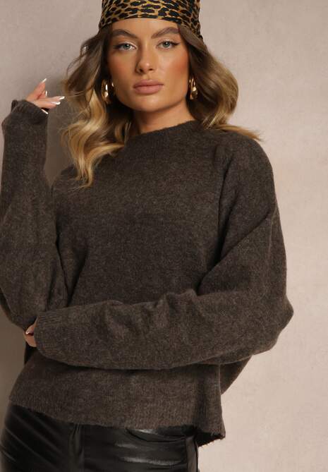 Brązowy Casualowy Sweter z Wełną Sassilae 4