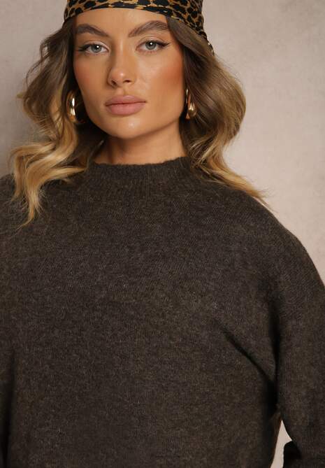 Brązowy Casualowy Sweter z Wełną Sassilae 5