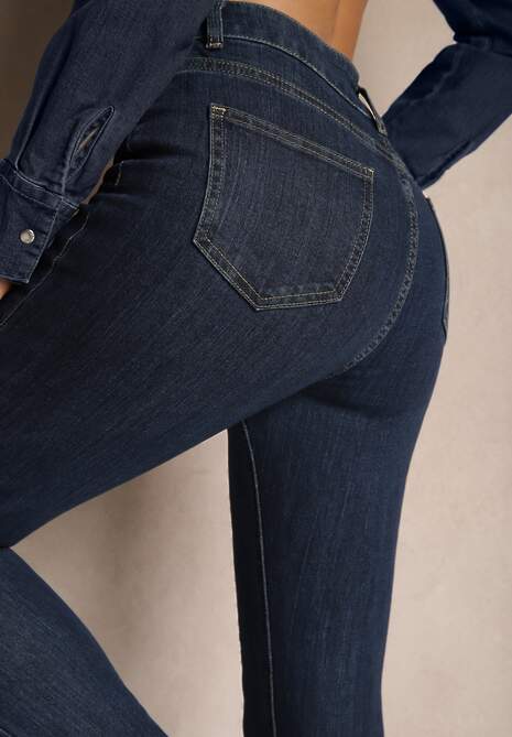 Granatowe Casualowe Jeansy Skinny z Bawełną Esalithen 5