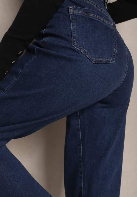 Granatowe Jeansy z Bawełną Mom Fit High Waist Ralila 5
