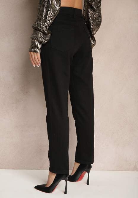 Czarne Jeansy Mom Fit z Bawełną High Waist Wessemi 4