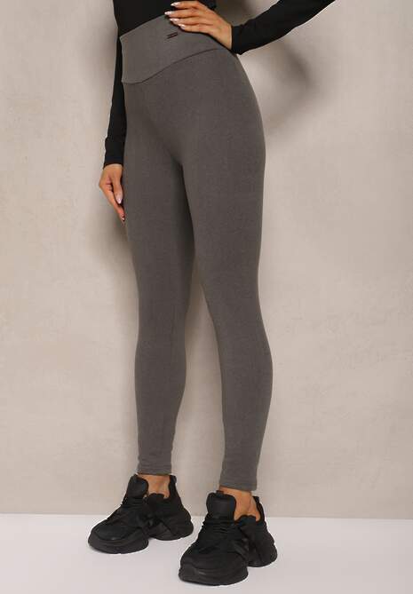 Ciemnoszare  Legginsy High Waist z Metaliczną Ozdobą Batila 4