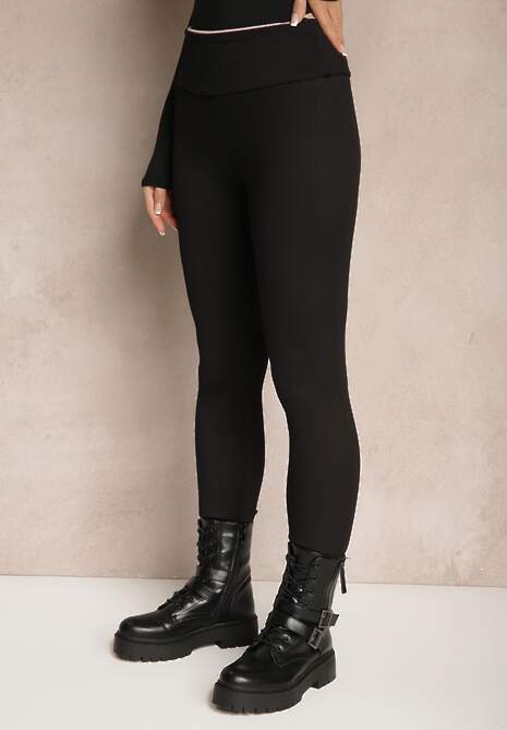 Czarne Legginsy Prążkowane High Waist Ocieplane Polarem Nelindor 4