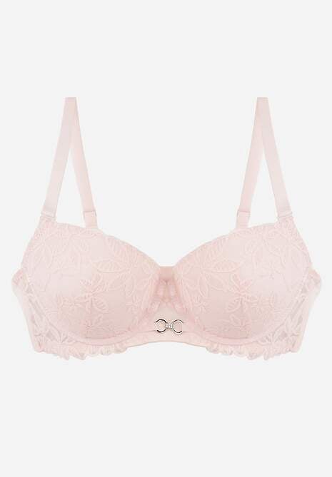 Różowy Biustonosz Push Up Ozdobiony Koronką z Odpinanymi Ramiączkami z Regulacją Bilania