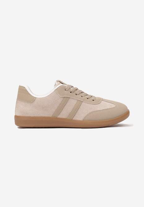 Ciemnobeżowe Casualowe Sneakersy z Ekozamszu na Płaskiej Podeszwie Pemeriana 4