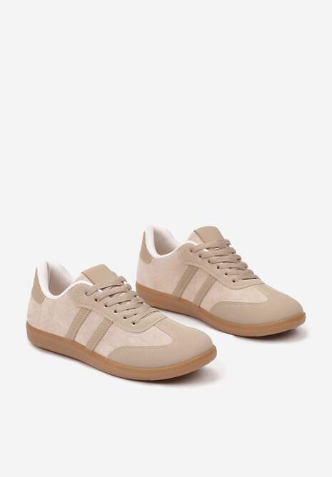 Ciemnobeżowe Casualowe Sneakersy z Ekozamszu na Płaskiej Podeszwie Pemeriana 5