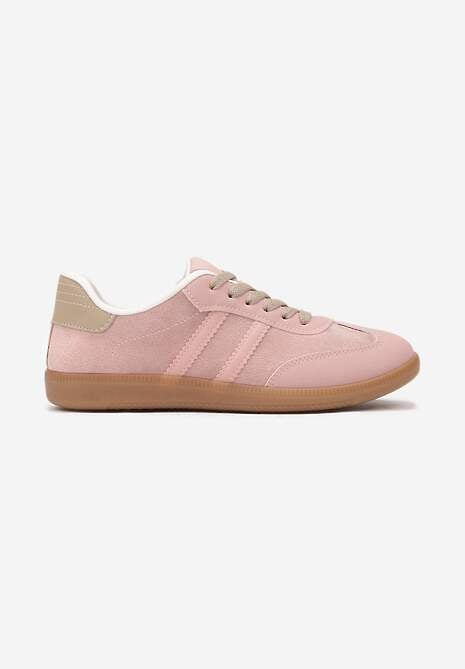 Różowe Casualowe Sneakersy z Ekozamszu na Płaskiej Podeszwie Pemeriana 4