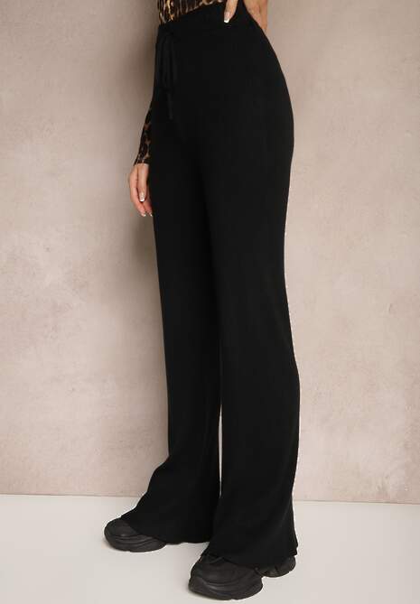 Czarne Szerokie Spodnie z Bawełną High Waist Emarisa 4