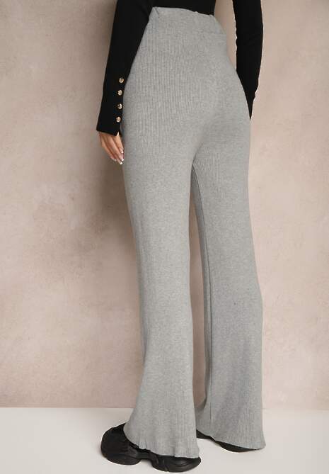 Szare Szerokie Spodnie z Bawełną High Waist Emarisa 4