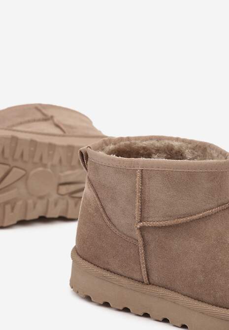Ciemnobeżowe Casualowe Ocieplane Śniegowce na Płaskiej Podeszwie Emelunetta 6