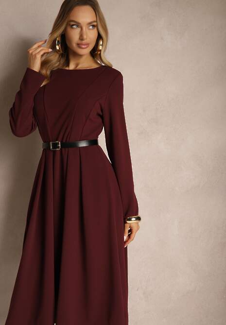 Bordowa Rozkloszowana Sukienka w Eleganckim Stylu Temilissa 4