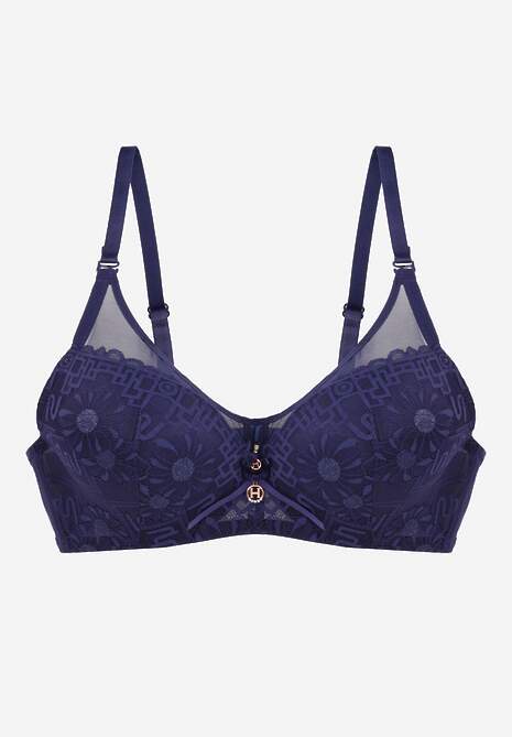 Granatowy Biustonosz Ozdobiony Transparentnymi Wstawkami i Koronką Brannor 5