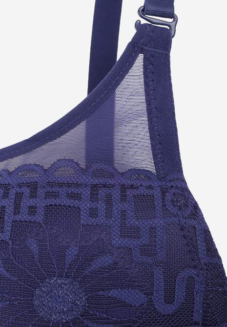 Granatowy Biustonosz Ozdobiony Transparentnymi Wstawkami i Koronką Brannor 7