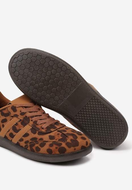 Brązowe Casualowe Sneakersy z Ekozamszu w Panterkę na Płaskiej Podeszwie Pemeriana 6