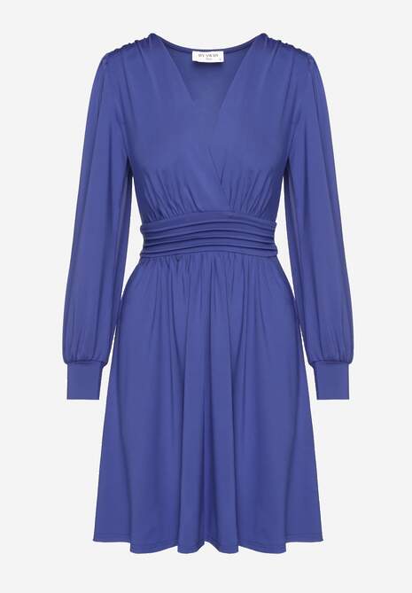 Niebieska Sukienka z Wiskozą o Rozkloszowanym Kroju Selaitea 6