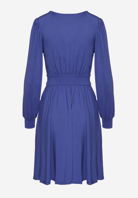 Niebieska Sukienka z Wiskozą o Rozkloszowanym Kroju Selaitea 7