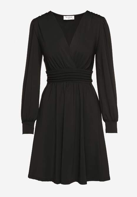 Czarna Sukienka z Wiskozą o Rozkloszowanym Kroju Selaitea 6