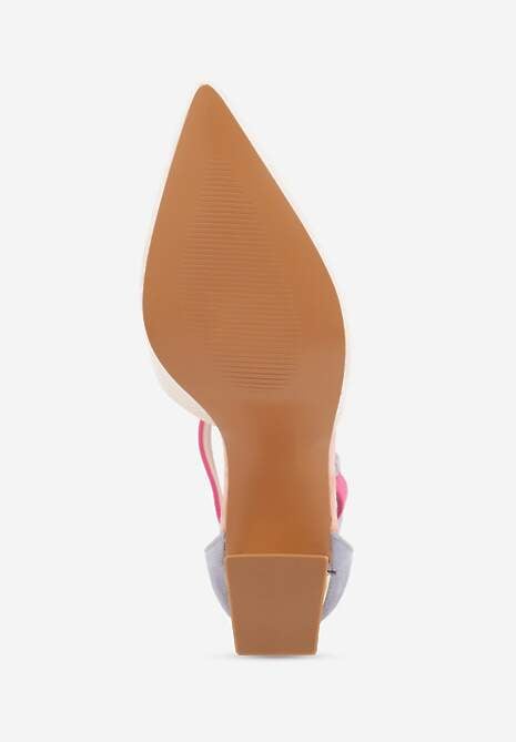 Beżowo-Różowe Czółenka na Stożku Ozdobione Paskiem Wokół Kostki i Metaliczną Aplikacją Tiliri 7